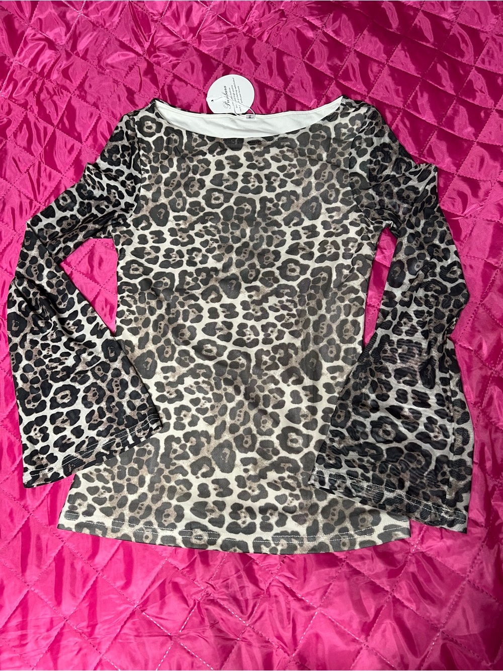 Leopard Print Long-Sleeve Sheer Blouse - Brown/Black